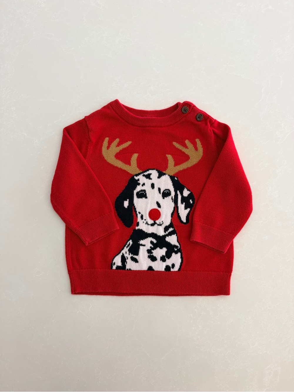 Gap Baby Christmas Reindeer Dalmatian Knit Sweater • Size 6-12M